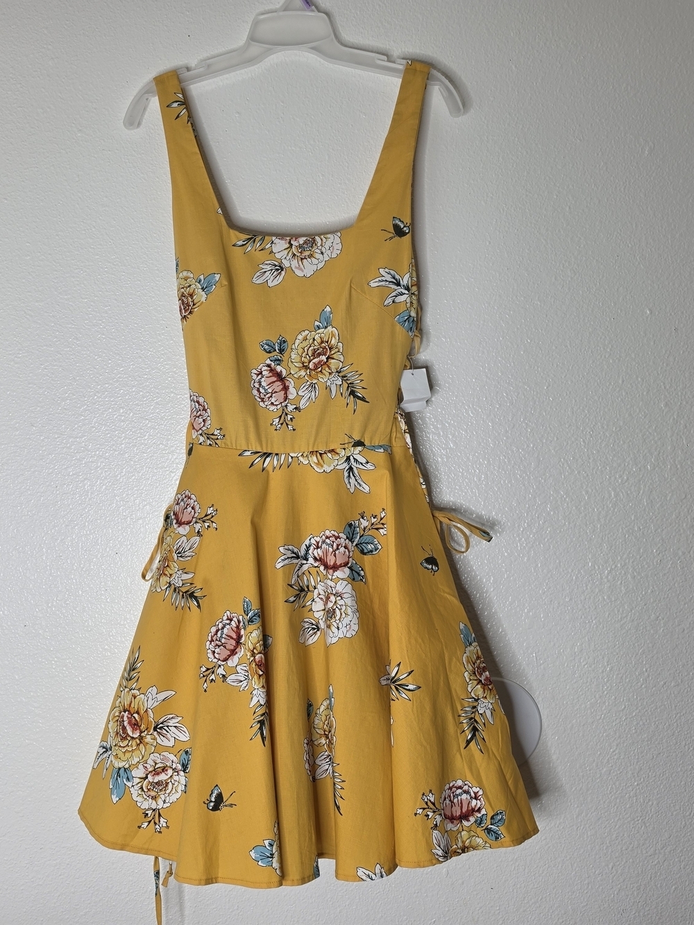 Charlotte Russe Yellow Floral Lace-Up Fit & Flare Dress Size 1X Boho Summer